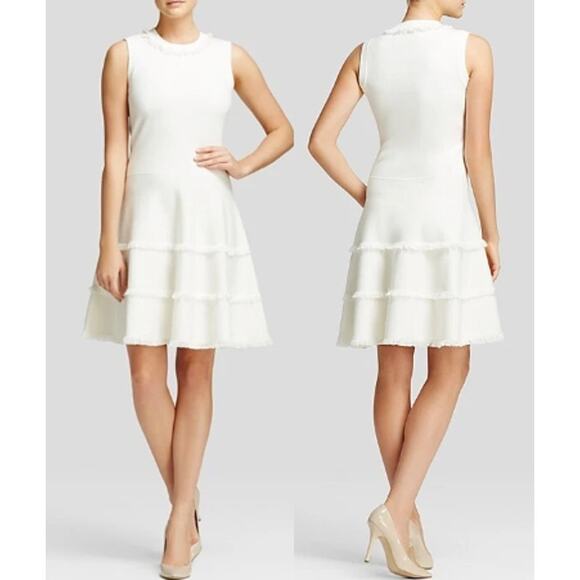 KATE SPADE Ivory Cream Sleeveless Fringe Trim Fit & Flare A Line Dress MEDIUM - Picture 1 of 9